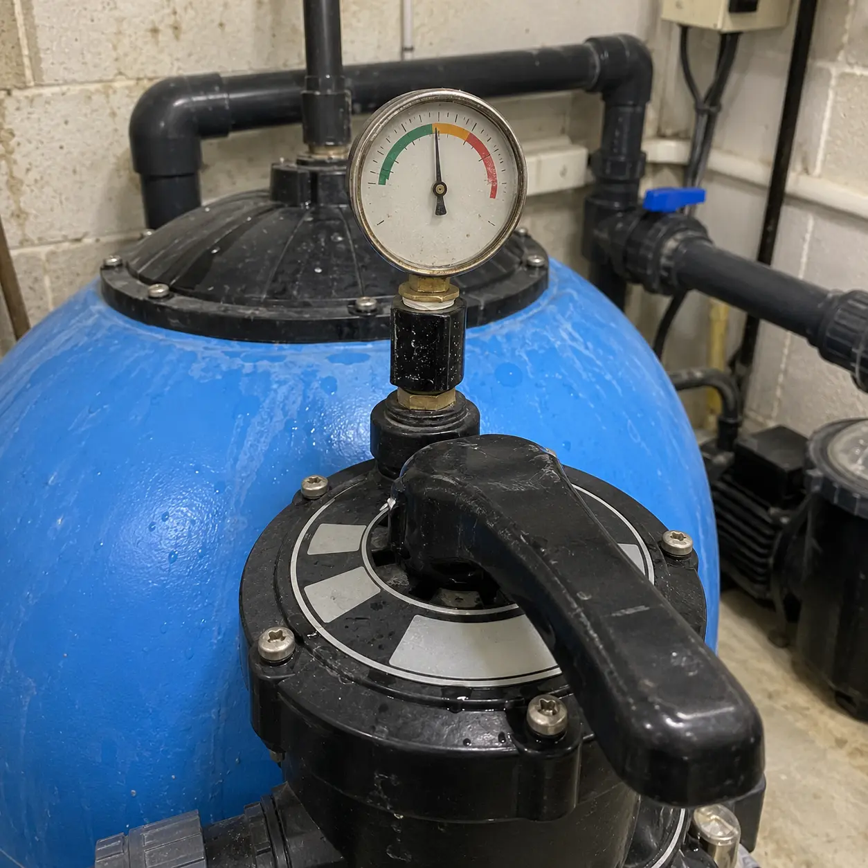Pressure gauge on a pool sand filter
